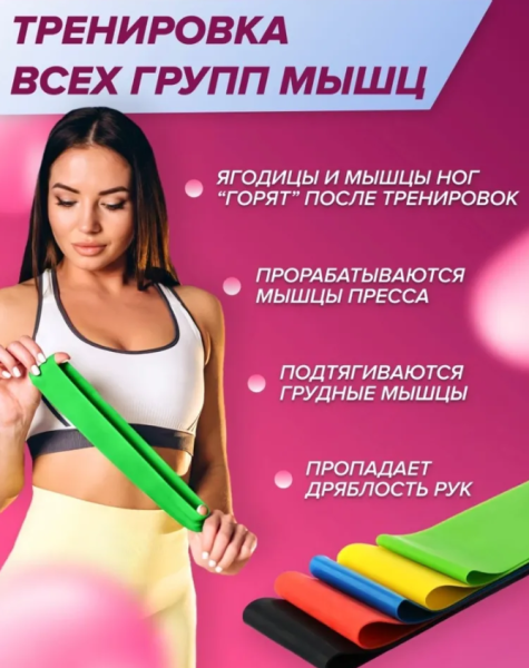 Резинки Esonstyle для фитнесса из латекса 5 шт. / Набор эспандеров в мешочке / 5 уровней нагрузки